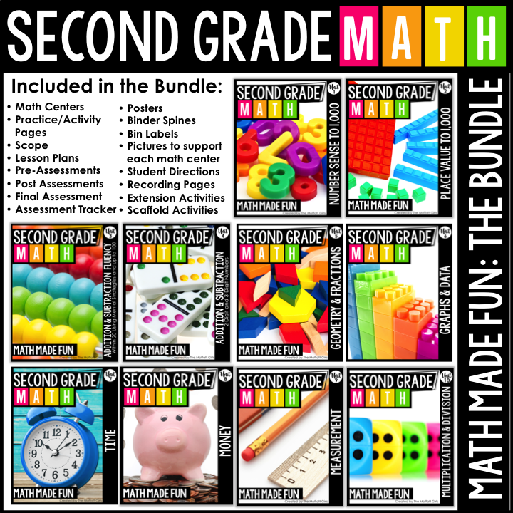 Second Grade Math Made Fun Bundle- math centers, worksheets, lesson plans, assessments and MORE! Fun math for 2nd Grade!
