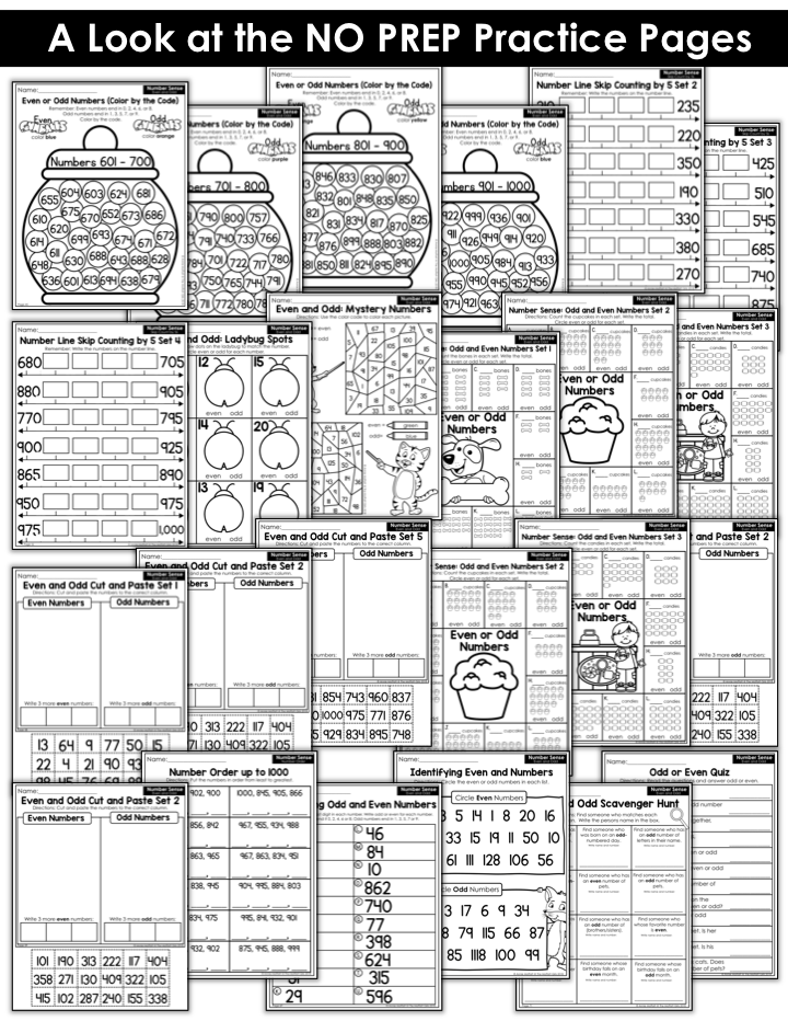 No Prep Worksheet collage- fun math practice for numbers up to 1,000!