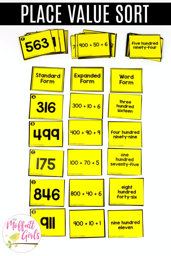 Place Value Matching- Match the standard form, expanded form and word form for each number. Tons of fun place value math centers for 2nd Grade!