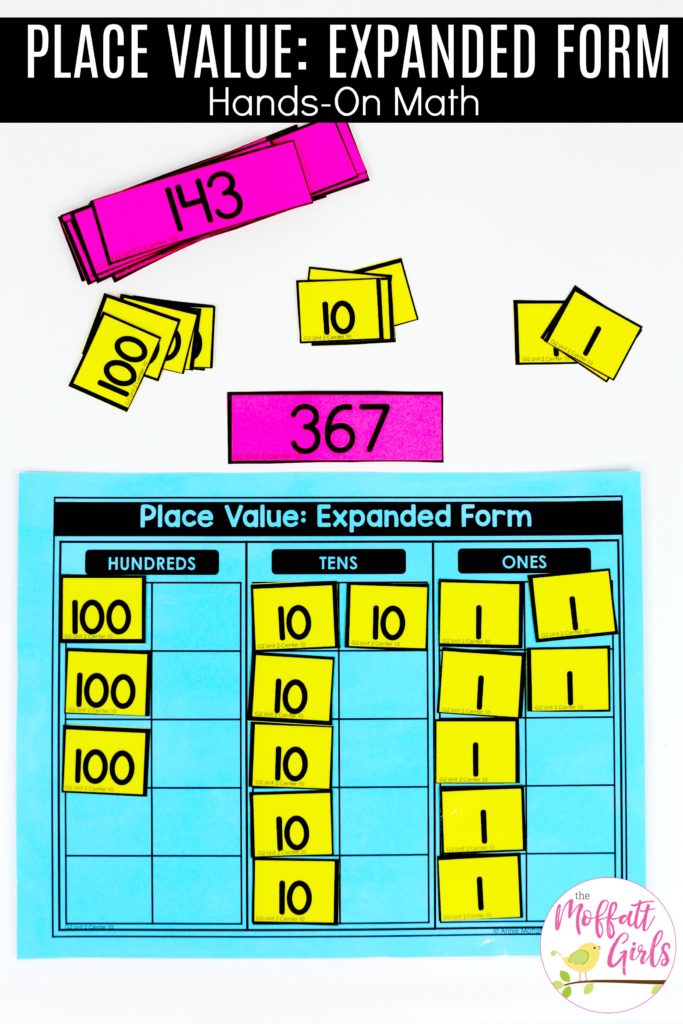 Place Value: Expanded Form- Flip a card and build the number in expanded form. Tons of fun math centers to teach place value in Second Grade!