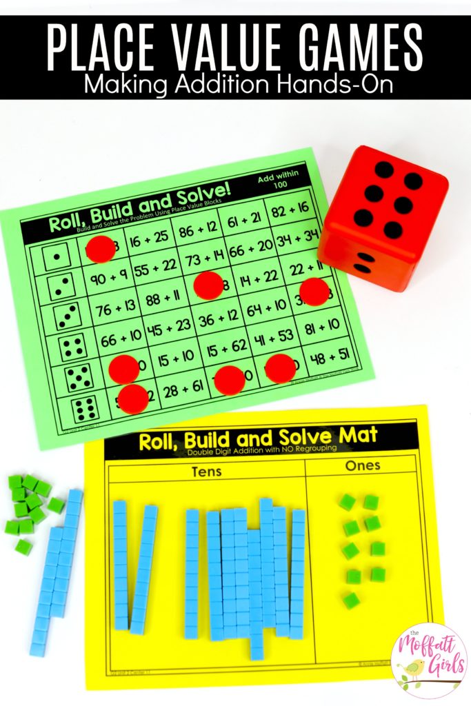 Roll, Build and Solve- Hands-on Place Value Game! Tons of fun math centers to teach place value in Second Grade!