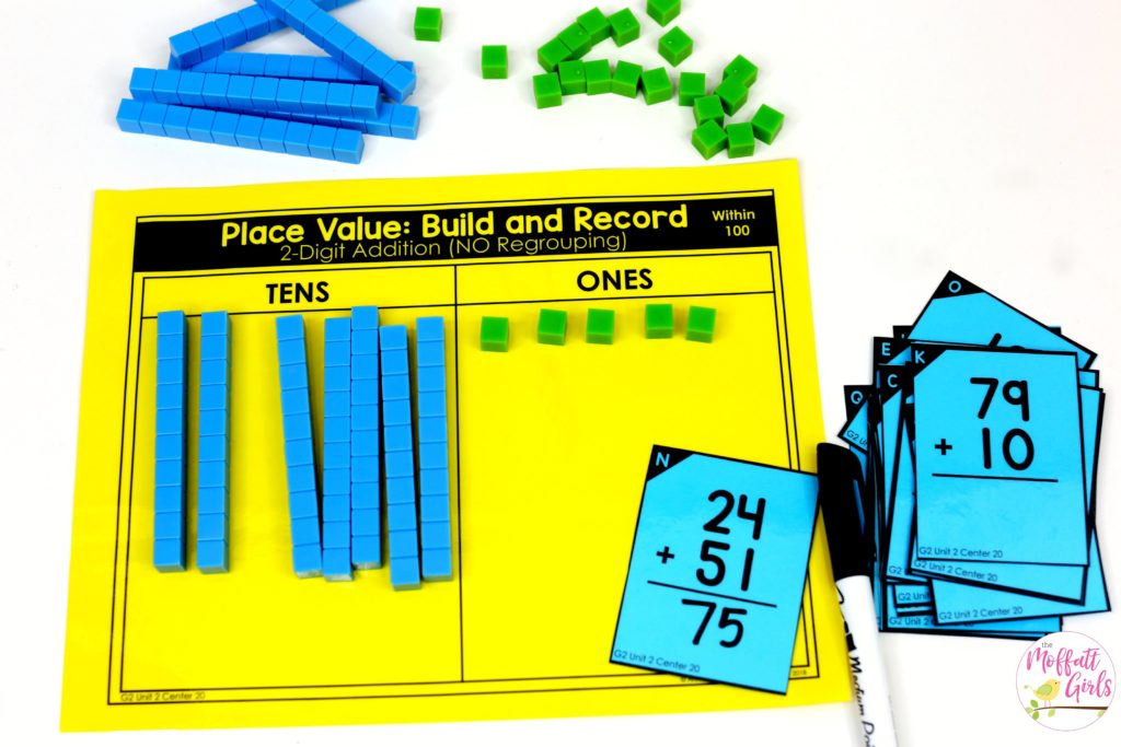 Hands-on Addition: Place Value Build and Record with base ten blocks. Fun math centers to teach place value in Second Grade!