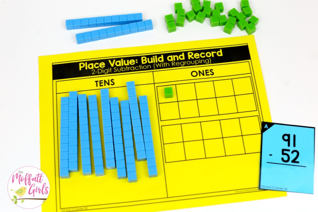 Hands-on Subtraction: Place Value Build and Record with base ten blocks. Fun math centers to teach place value in Second Grade!
