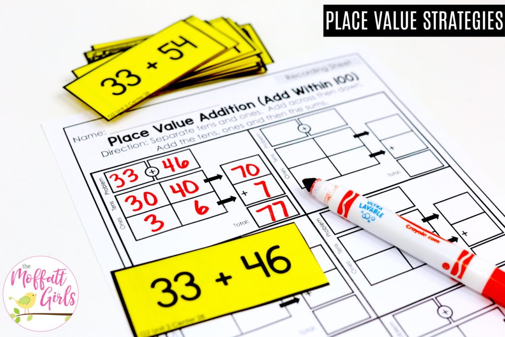 Place Value Addition- teach place value strategies. Fun math centers to teach place value in Second Grade!