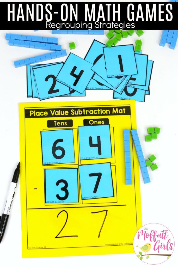 Hands-on Math Games- Regrouping Strategies. Fun math centers to teach place value in Second Grade!