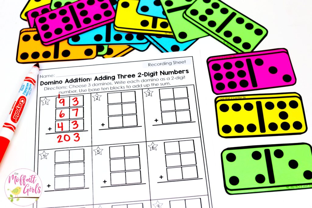 Domino Place Value Addition- a fun way to teach addition with regrouping in second grade!