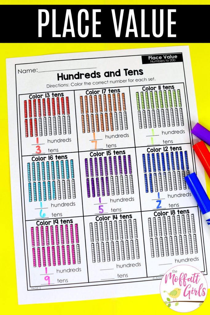 Hundreds and Tens place value worksheet for 2nd grade. Fun worksheets and math centers to teach place value in 2nd grade!