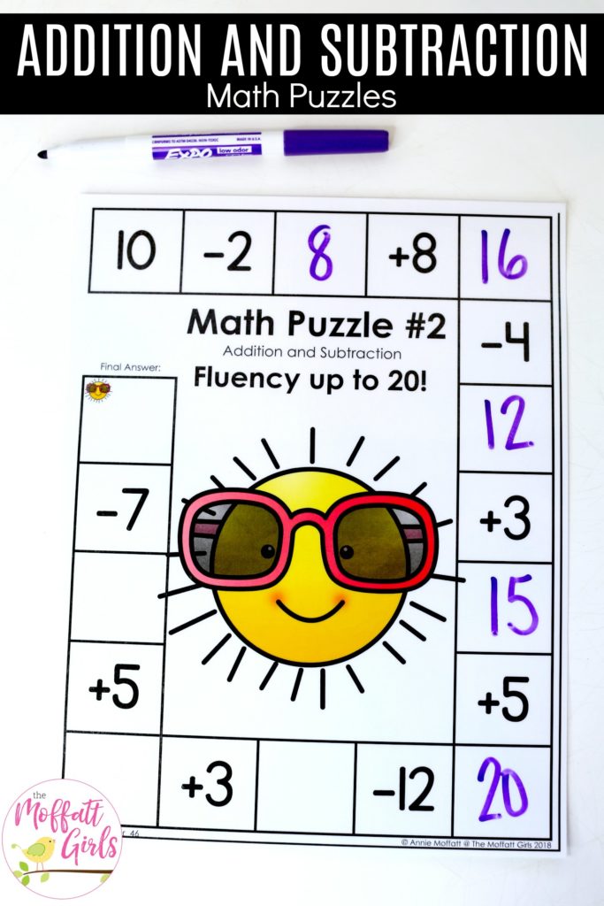 Addition and Subtraction Number Puzzles up to 20- Fun way to build math fact fluency in 2nd grade!