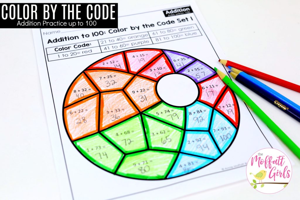 Color by the Code addition practice worksheet for 2nd Grade!
