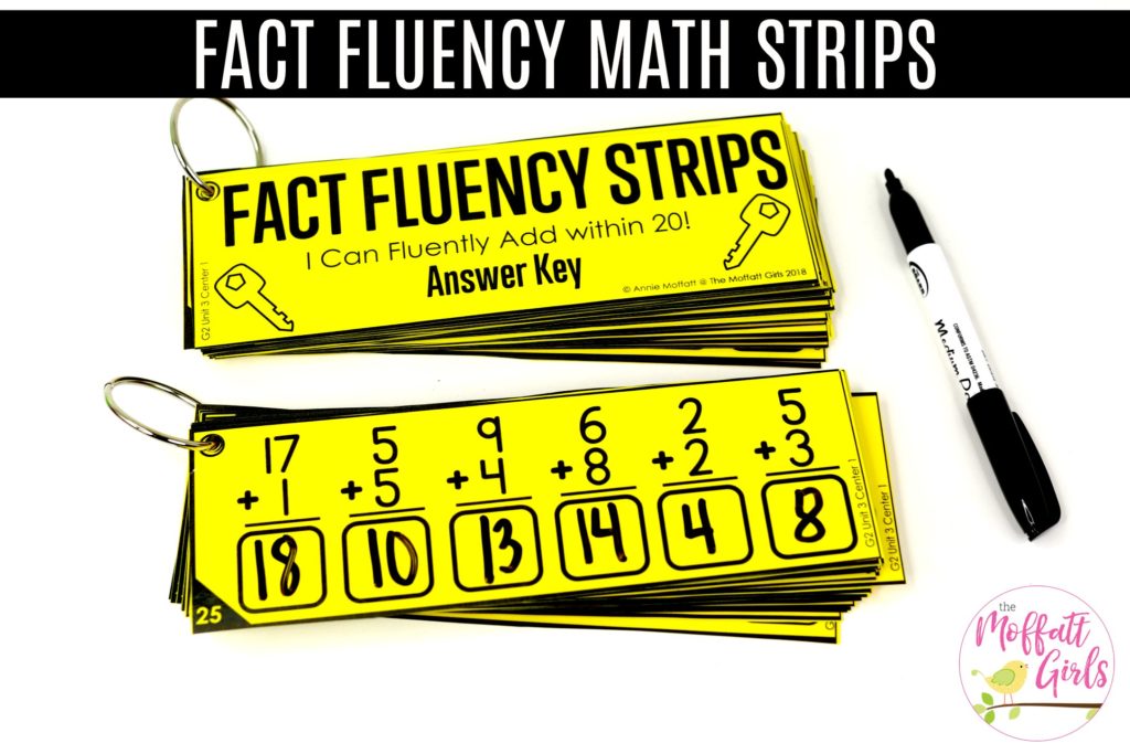 Fact Fluency Math Strips- Laminate and use over and over again! Fun way to practice Addition up to 20 in Second Grade!