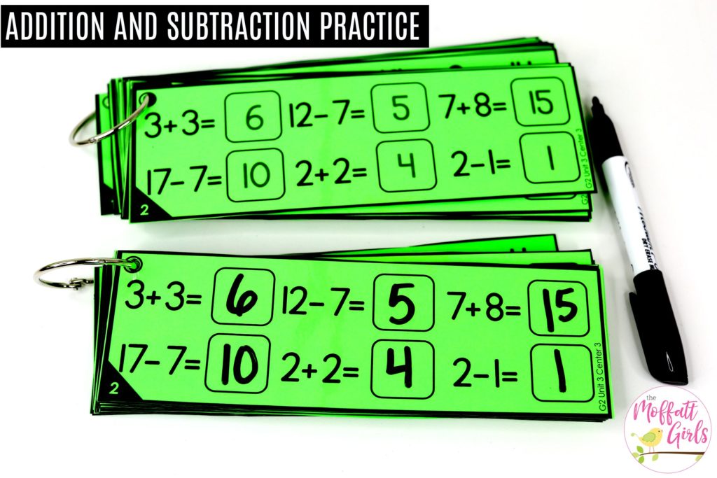 Fact Fluency Math Strips- Laminate and use over and over again! Fun way to practice Addition and Subtraction up to 20 in Second Grade!