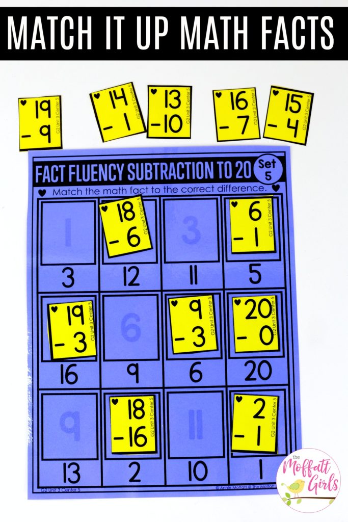 Match it Up Math Facts- Subtraction up to 20. Fun way to practice Addition and Subtraction up to 20 in Second Grade!