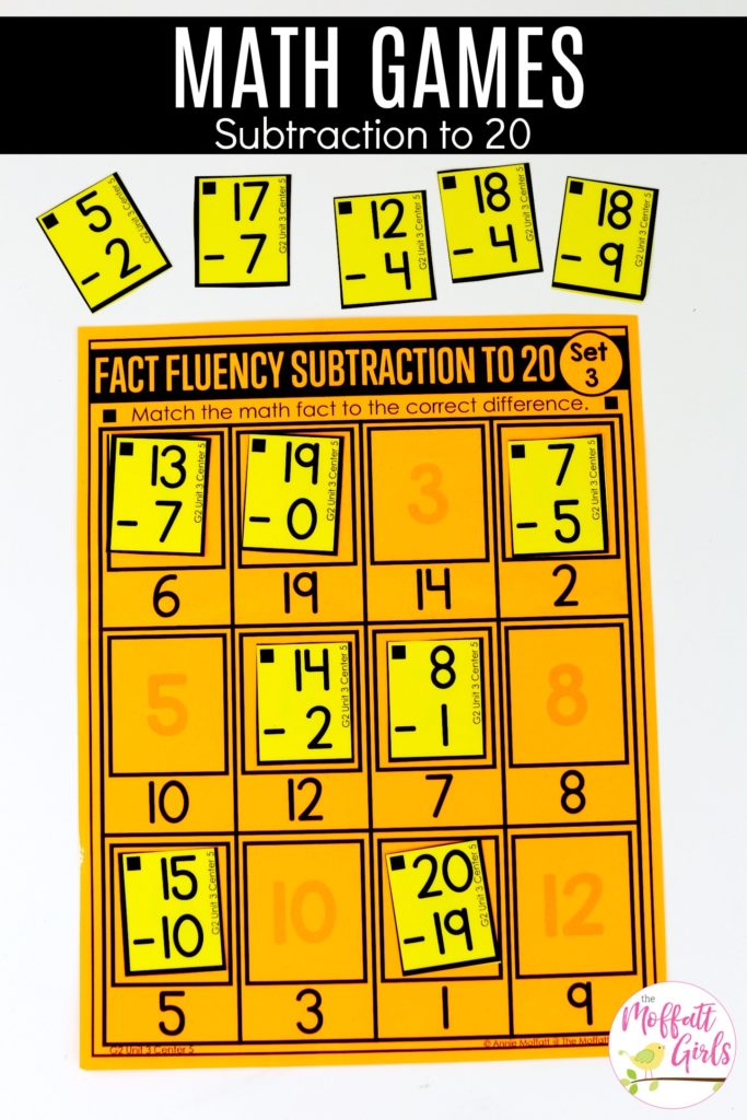 Match it Up Math Facts- Subtraction up to 20. Fun way to practice Addition and Subtraction up to 20 in Second Grade!