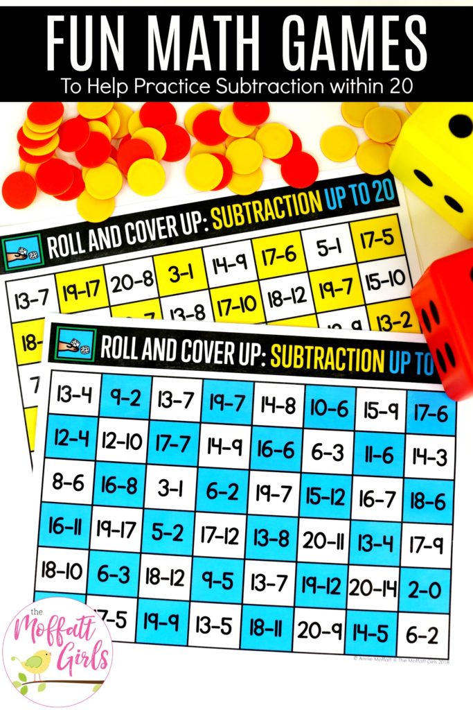 Roll and Cover Up a Difference- fun math center game to practice addition and subtraction in 2nd grade!