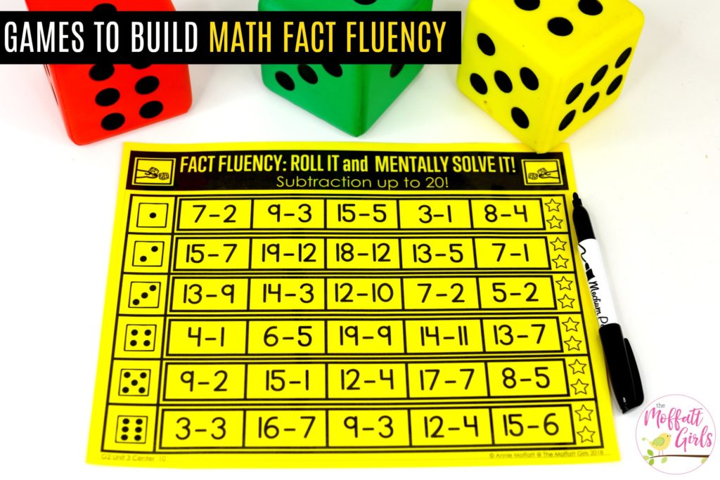 Roll it and Mentally Solve it- Subtraction up to 20! Fun math game to teach addition fluency in Second Grade!