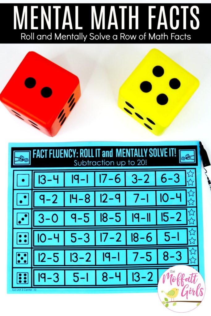 Roll it and Mentally Solve it- Subtraction up to 20! Fun math game to teach subtraction fluency in Second Grade!