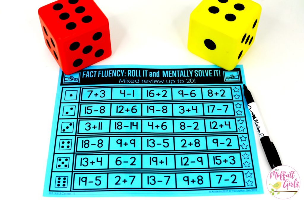 Roll it and Mentally Solve it- Addition and Subtraction up to 20! Fun math game to teach adding and subtracting in Second Grade!