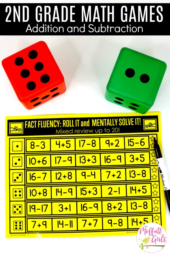 Roll it and Mentally Solve it- Addition and Subtraction up to 20! Fun math game to teach adding and subtracting in Second Grade!