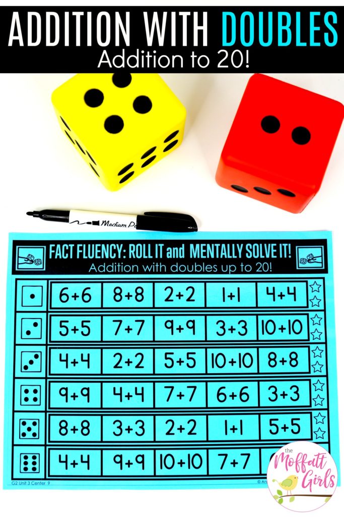 Roll it and Mentally Solve it- Addition with Doubles! Fun math game to teach addition fluency in Second Grade!