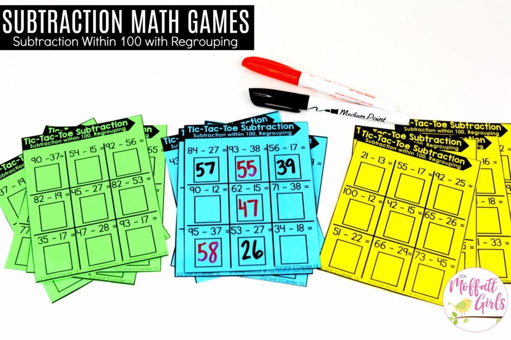 Tic-Tac-Toe Subtraction: a fun math game to practice subtraction with regrouping up to 100 in second grade!