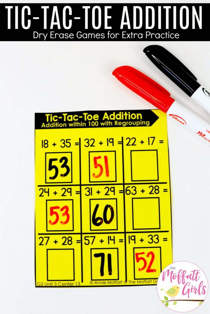 Tic-Tac-Toe Addition: a fun math game to build addition skills up to 100 in second grade!
