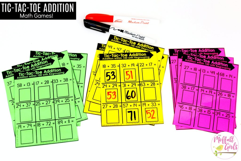 Tic-Tac-Toe Addition: a fun math game to build addition skills up to 100 in second grade!