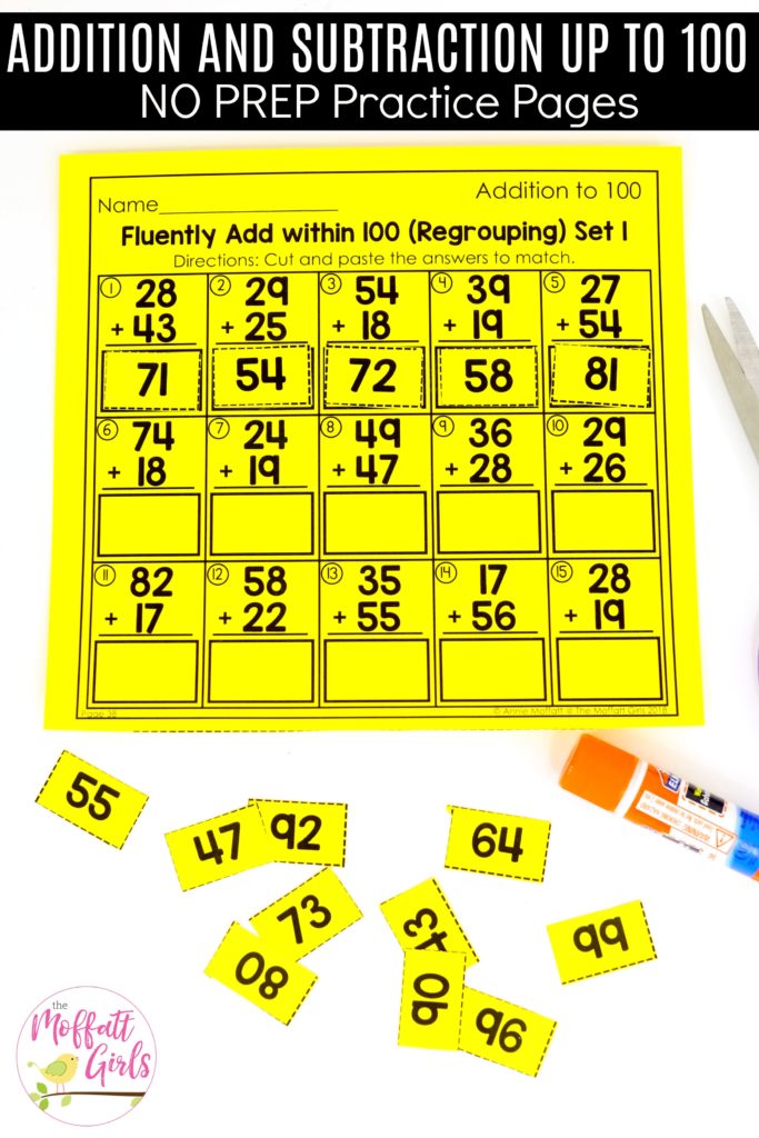 Addition and Subtraction up to 100- math fluency worksheets for 2nd grade