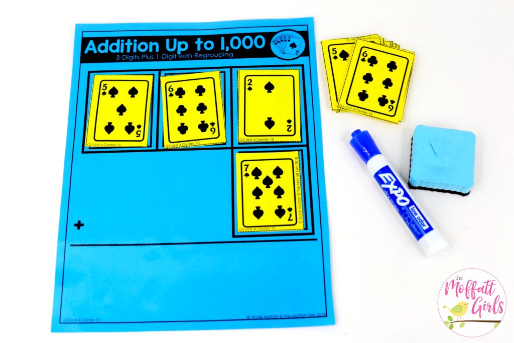 Game Card Addition- Tons of hands-on math centers and games to teach addition and subtraction with 2-digit and 3-digit numbers!