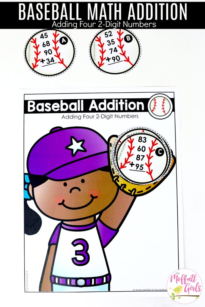 Baseball Addition- Tons of hands-on math centers and games to teach addition and subtraction with 2-digit and 3-digit numbers!
