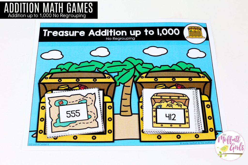 Treasure Map Addition- Tons of hands-on math centers and games to teach addition and subtraction with 2-digit and 3-digit numbers!