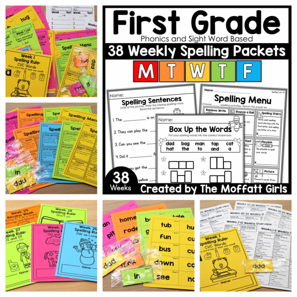 first grade spelling homework menu